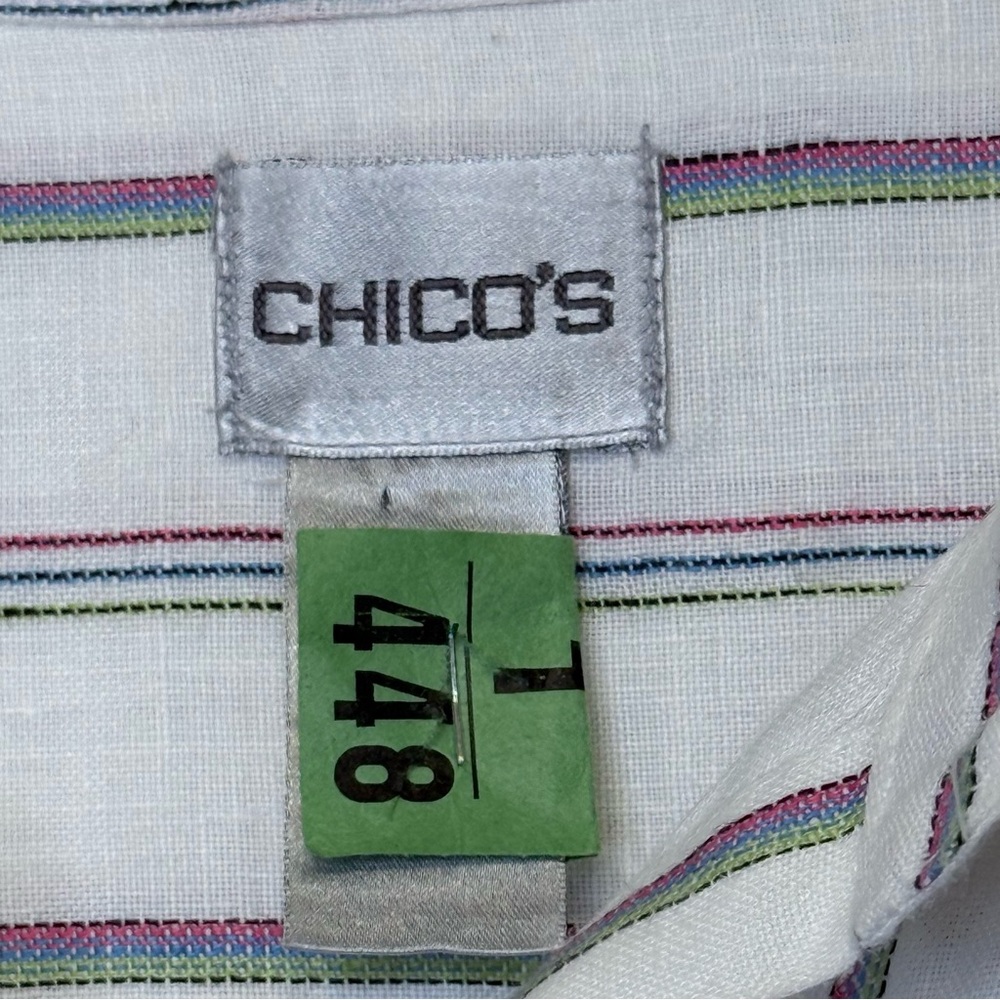 Chico's | Monterey Stripe Islander Linen Button Down Relaxed Casual Shirt - Picture 11 of 15